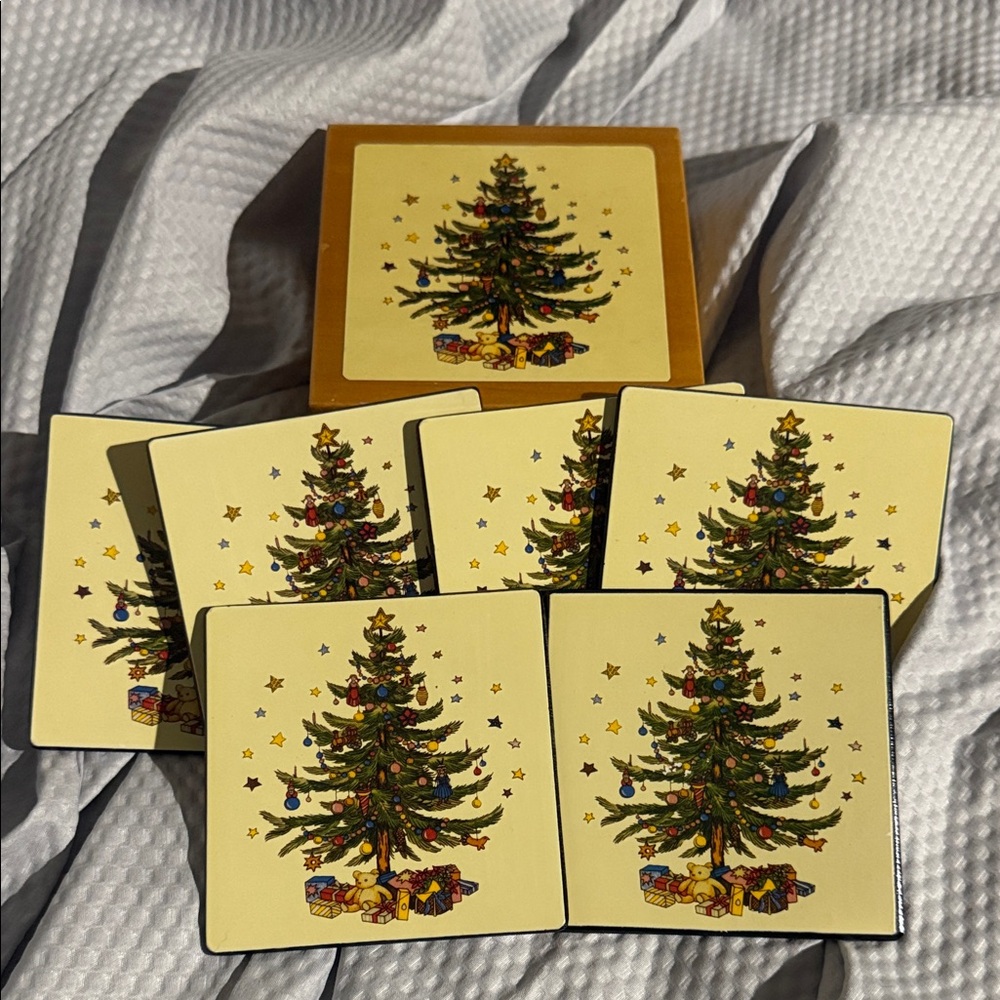 Festive Christmas Tree Coasters Set
